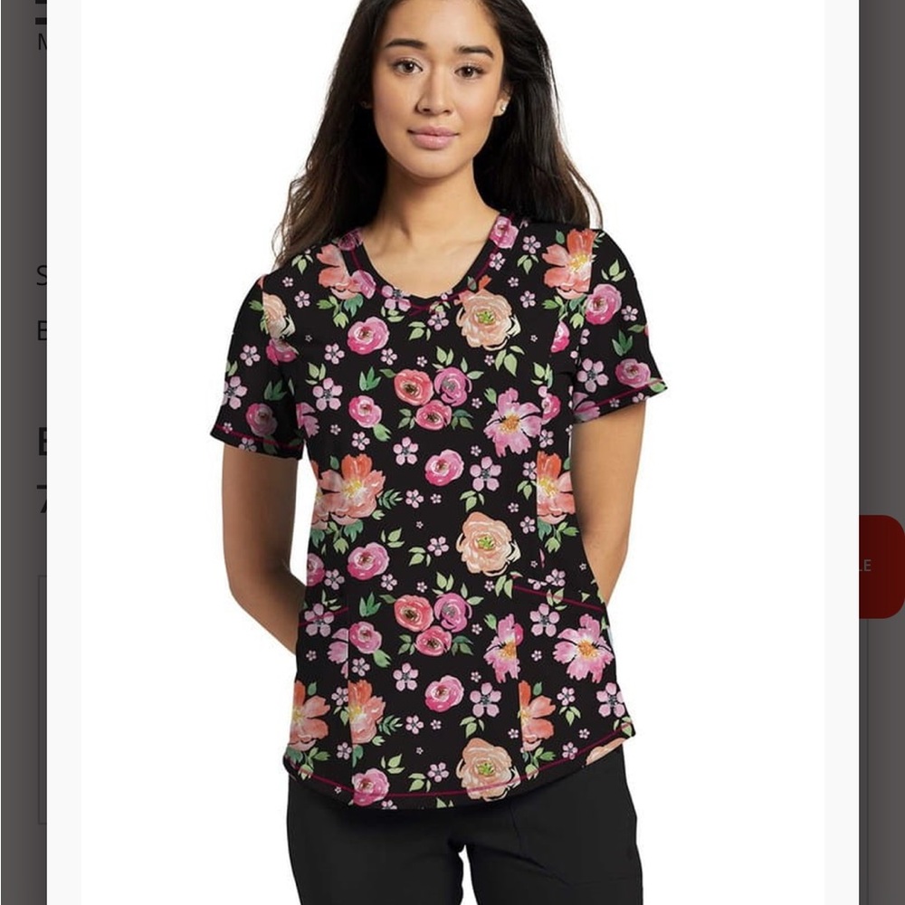 White Cross Black Floral Scrub Top
